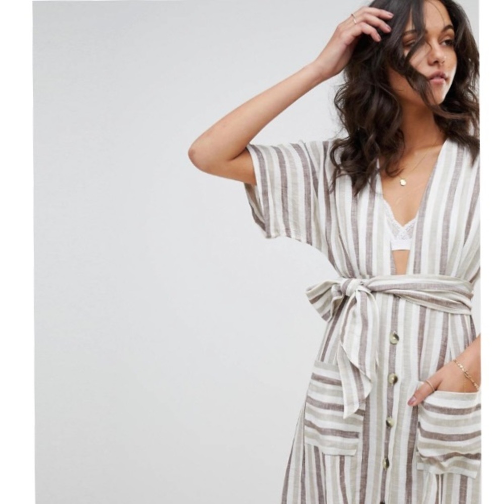 Free People Monday Light Grey Striped Midi Dress - Picture 6 of 16